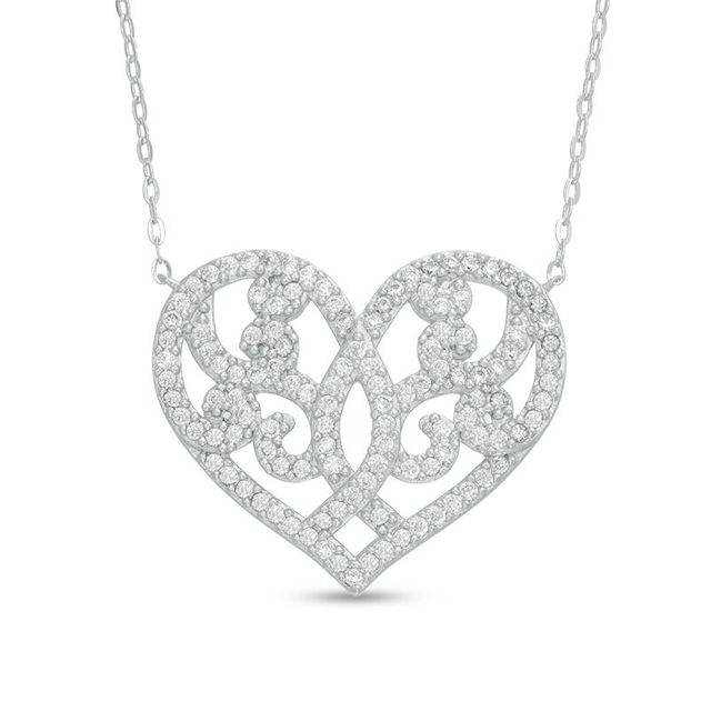 AVA Nadri Crystal Ornate Heart Necklace in Sterling Silver - 16"|Peoples Jewellers