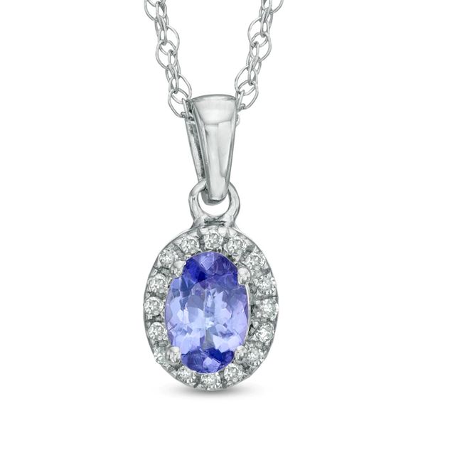 Oval Tanzanite and Diamond Accent Frame Pendant in Sterling Silver|Peoples Jewellers