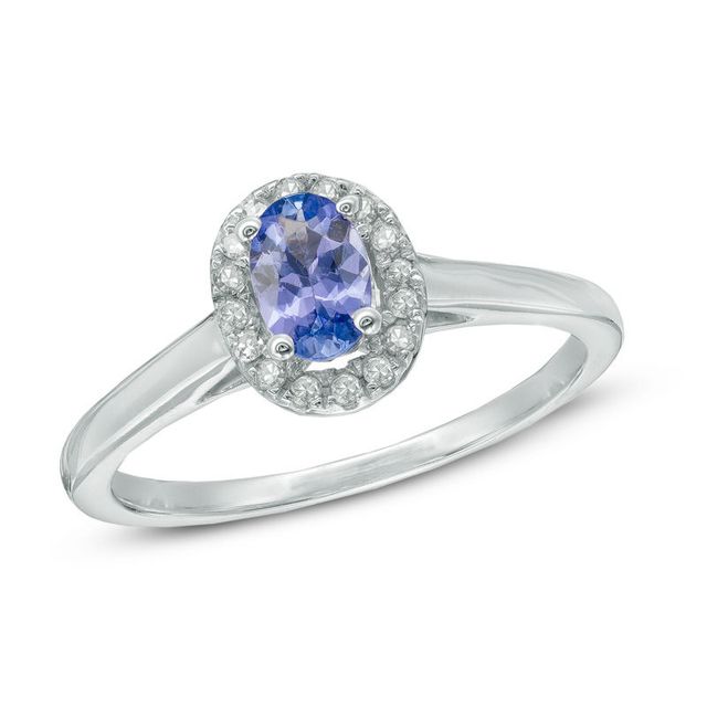 Oval Tanzanite and Diamond Accent Frame Ring in 10K White Gold|Peoples Jewellers