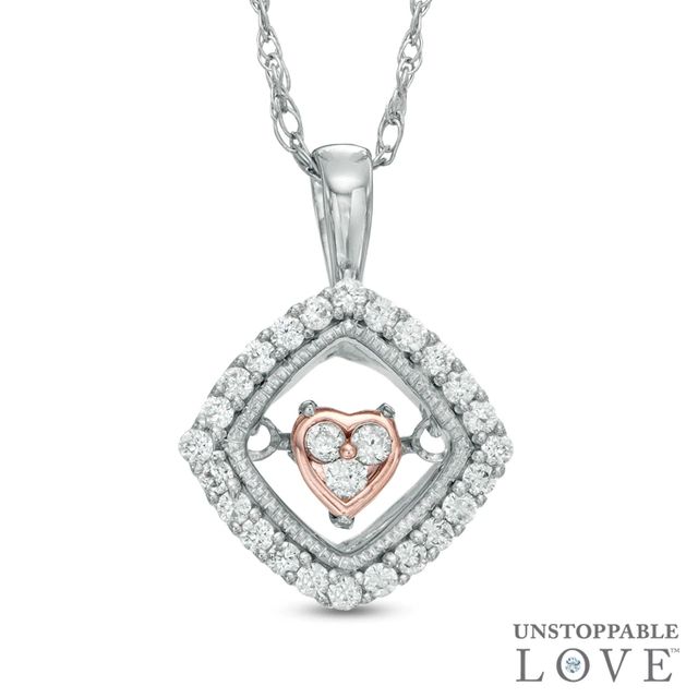 Unstoppable Love™ 0.20 CT. T.W. Diamond Tilted Square with Inner Heart Pendant in 10K Two-Tone Gold|Peoples Jewellers