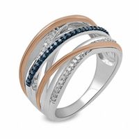 0.20 CT. T.W. Enhanced Blue and White Diamond Layered Rows Ring in Sterling Silver and 10K Rose Gold|Peoples Jewellers