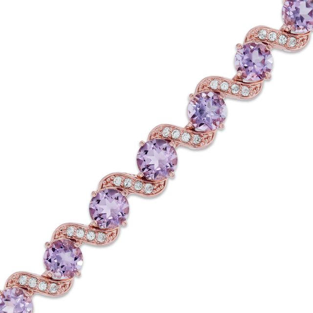 6.0mm Rose de France Amethyst and Lab-Created White Sapphire Bracelet in Sterling Silver with 18K Rose Gold Plate|Peoples Jewellers