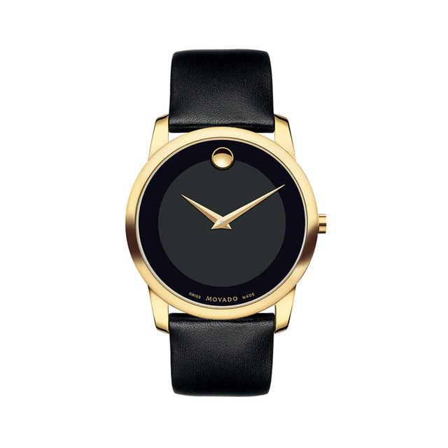 Men's Movado Museum® Classic Gold-Tone PVD Strap Watch with Black Dial (Model: 606876)|Peoples Jewellers