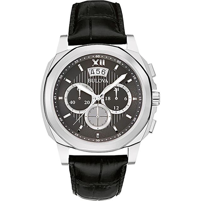 Men's Bulova Chronograph Strap Watch with Black Dial (Model: 96B218)