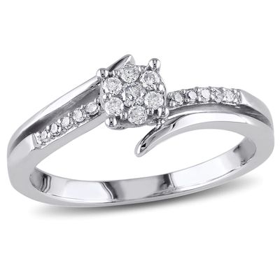 0.18 CT. T.W. Diamond Cluster Bypass Ring in 10K White Gold|Peoples Jewellers