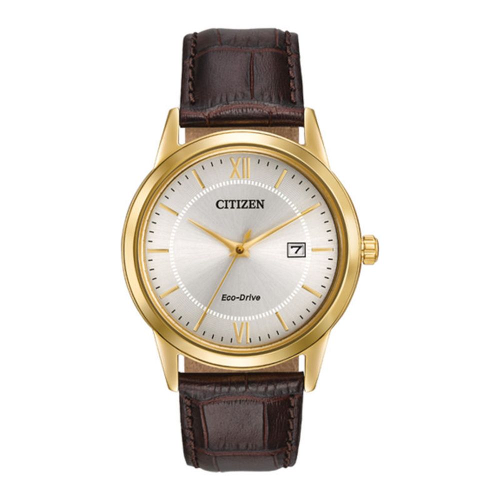 Men's Citizen Eco-Drive® Gold-Tone Strap Watch with Ivory Dial (Model: AW1232-04A)|Peoples Jewellers