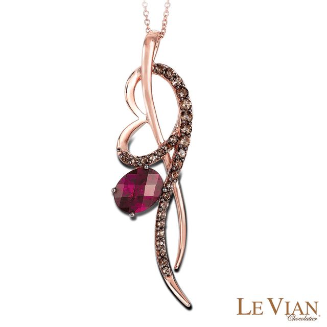 Le Vian® Raspberry Rhodolite™ and Chocolate Quartz™ Heart Pendant in 14K Strawberry Gold™|Peoples Jewellers