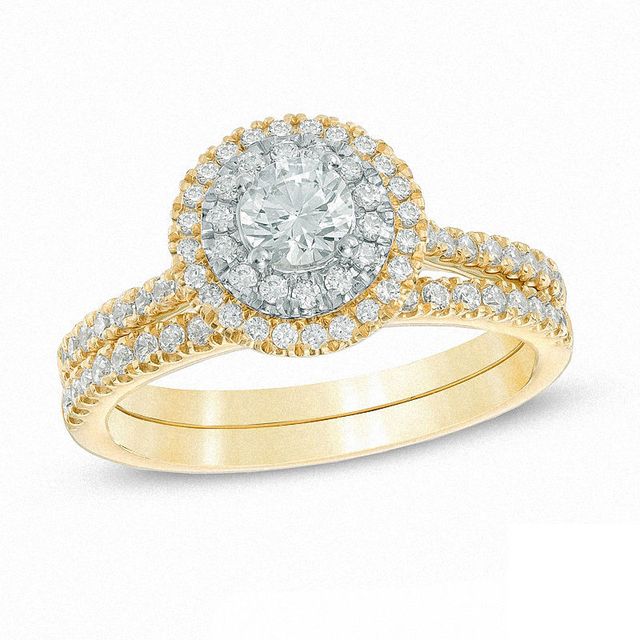 Celebration Canadian Ideal 0.85 CT. T.W. Certified Diamond Double Frame Bridal Set in 14K Gold (I/I1)|Peoples Jewellers