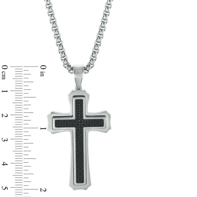 Men's Carbon fibre Stacked Cross Pendant in Stainless Steel - 24"|Peoples Jewellers