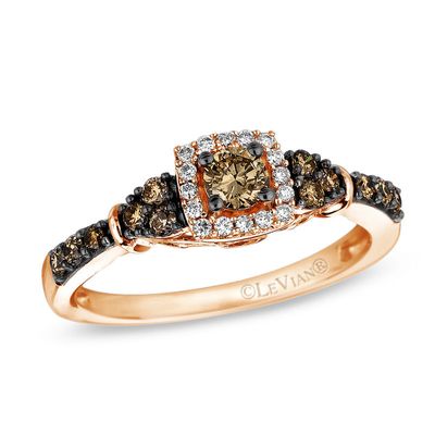 Le Vian Chocolate Diamonds® 0.51 CT. T.W. Diamond Square Frame Engagement Ring in 14K Strawberry Gold™|Peoples Jewellers