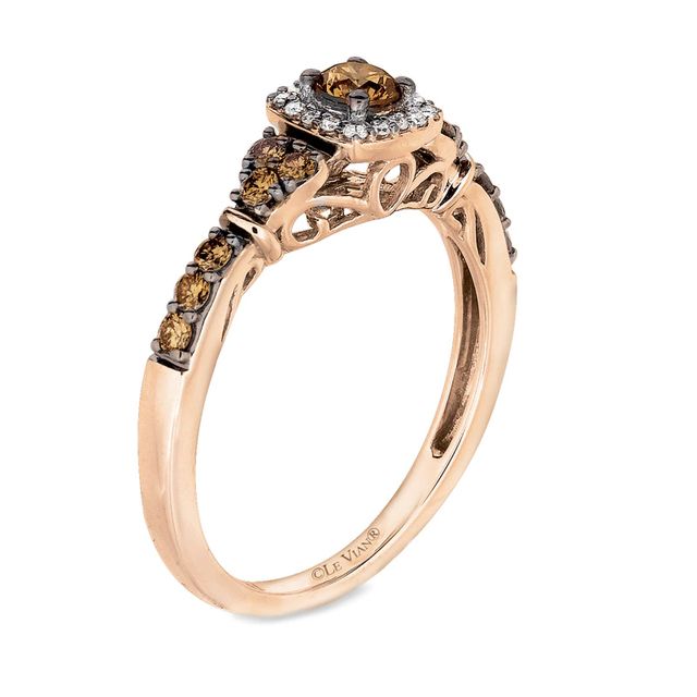 Le Vian Chocolate Diamonds® 0.51 CT. T.W. Diamond Square Frame Engagement Ring in 14K Strawberry Gold™|Peoples Jewellers