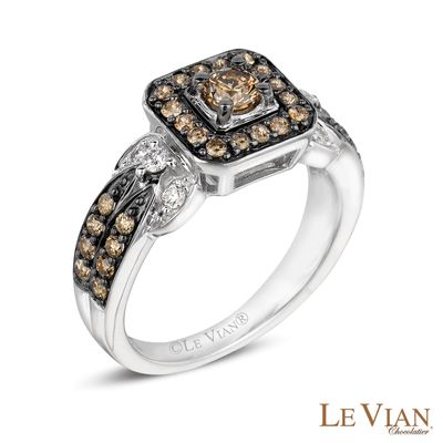 Le Vian Chocolate Diamonds® 0.81 CT. T.W. Diamond Square Frame Engagement Ring in 14K Vanilla Gold™|Peoples Jewellers