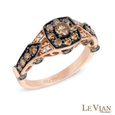 Le Vian Chocolate Diamonds® 1.03 CT. T.W. Diamond Frame Cluster Engagement Ring in 14K Strawberry Gold™|Peoples Jewellers