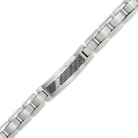 Men's 0.10 CT. T.W. Diamond Grey Carbon fibre ID Bracelet in Stainless Steel - 8.5"|Peoples Jewellers