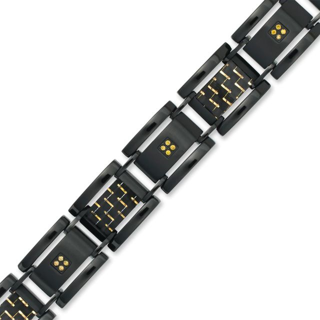 Men's 0.10 CT. T.W. Enhanced Yellow Diamond and Carbon fibre Bracelet in Black IP Stainless Steel - 8.5"|Peoples Jewellers