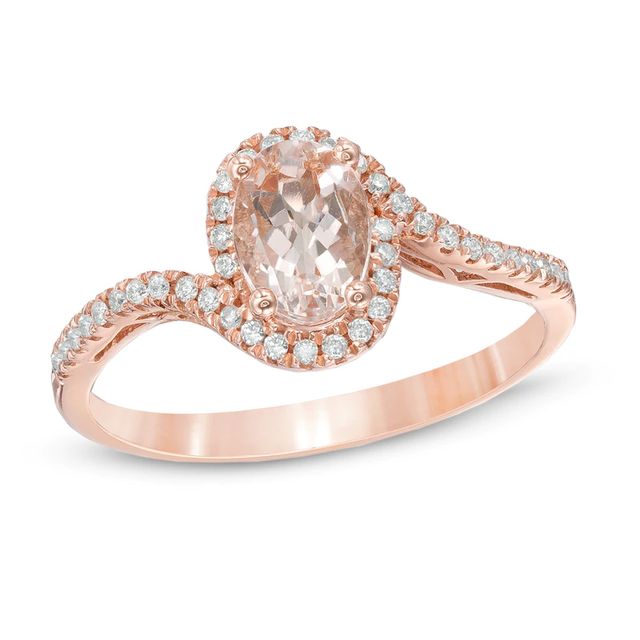 Oval Morganite and 0.14 CT. T.W. Diamond Ring in 10K Rose Gold