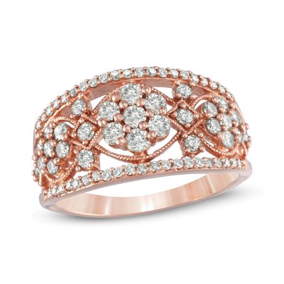 1.00 CT. T.W. Diamond Flower Cluster Vintage-Style Ring in 10K Rose Gold|Peoples Jewellers