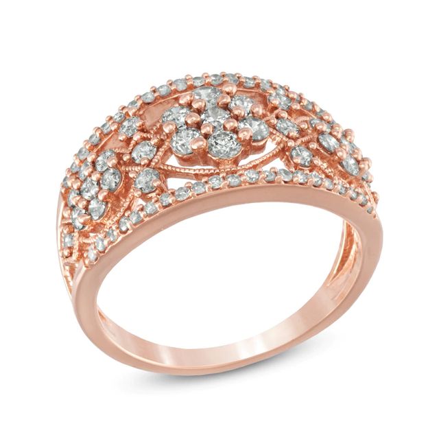 1.00 CT. T.W. Diamond Flower Cluster Vintage-Style Ring in 10K Rose Gold|Peoples Jewellers