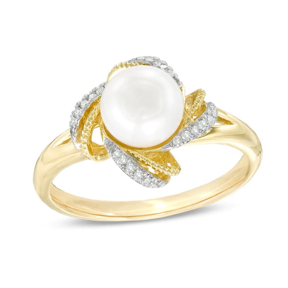 7.0mm Freshwater Cultured Pearl and Diamond Accent Ring in 10K Gold|Peoples Jewellers