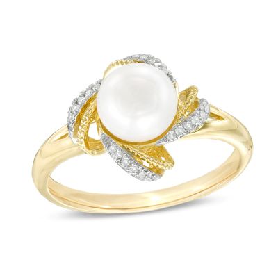 7.0mm Freshwater Cultured Pearl and Diamond Accent Ring in 10K Gold|Peoples Jewellers