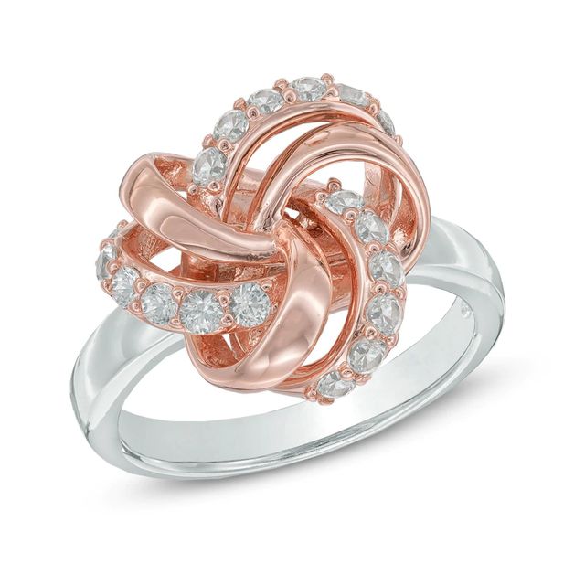 Lab-Created White Sapphire Knot Ring in Sterling Silver and 18K Rose Gold Plate|Peoples Jewellers