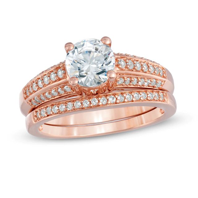 6.5mm Lab-Created White Sapphire Fashion Ring Set in Sterling Silver with 14K Rose Gold Plate|Peoples Jewellers