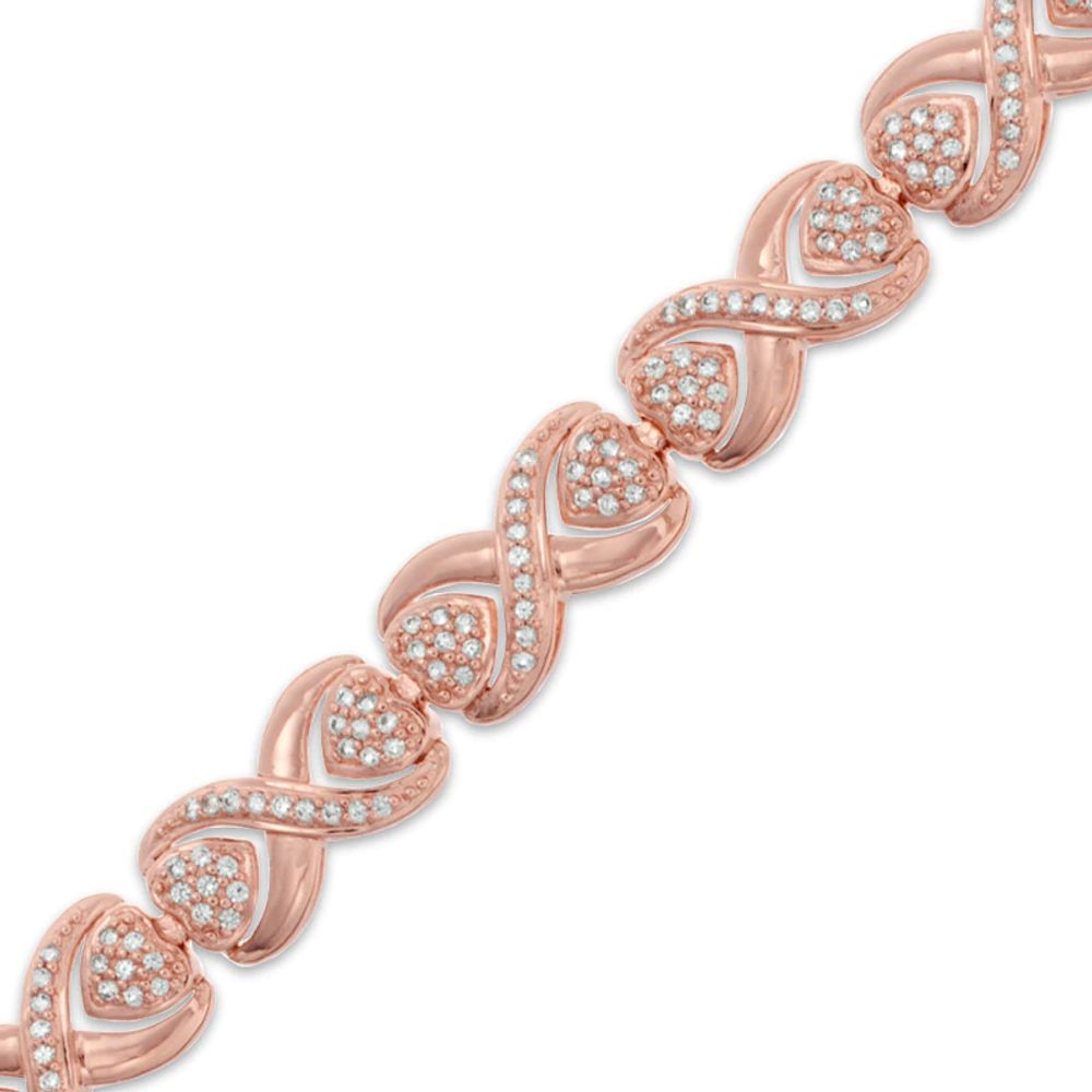 Lab-Created White Sapphire Bracelet in Sterling Silver with 18K Rose Gold Plate - 7.25"|Peoples Jewellers