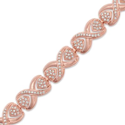 Lab-Created White Sapphire Bracelet in Sterling Silver with 18K Rose Gold Plate - 7.25"|Peoples Jewellers