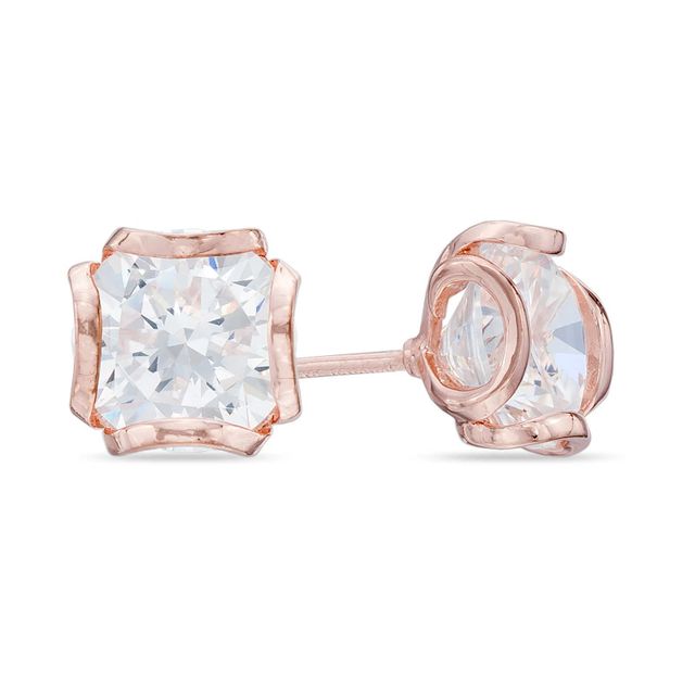 8.0mm White Lab-Created Sapphire Soliatire Stud Earrings in Sterling Silver with 18K Rose Gold Plate|Peoples Jewellers