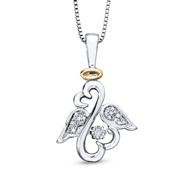 Open Hearts Rhythm by Jane Seymour™ Wings with Halo Pendant in Sterling Silver and 10K Gold|Peoples Jewellers
