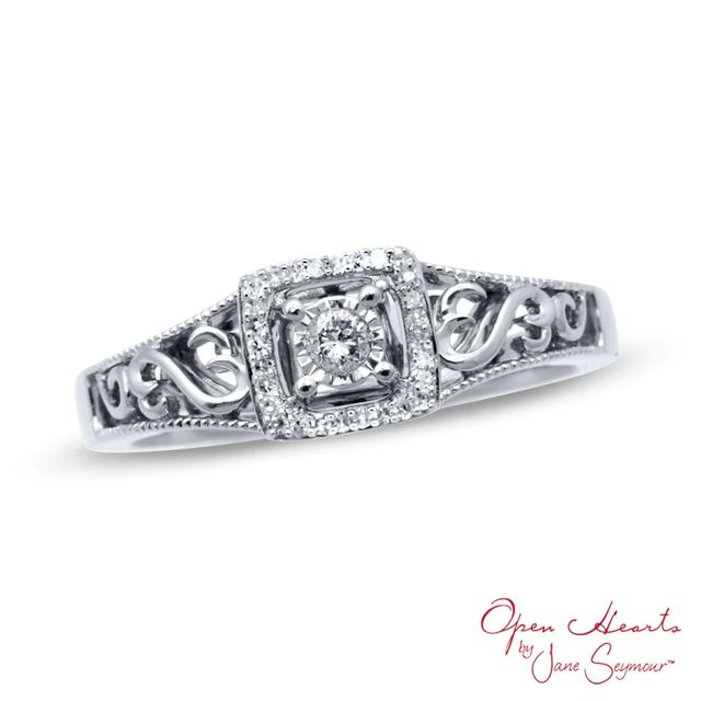 Open Hearts by Jane Seymour™ 0.10 CT. T.W. Diamond Square Frame Ring in Sterling Silver|Peoples Jewellers