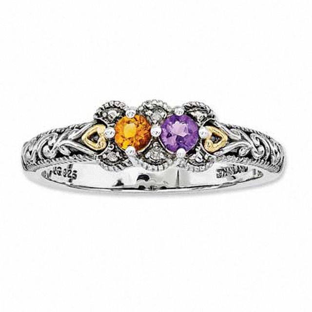 Mother's Simulated Birthstone and Diamond Accent Ring in Sterling Silver and 14K Gold ( Stones)|Peoples Jewellers