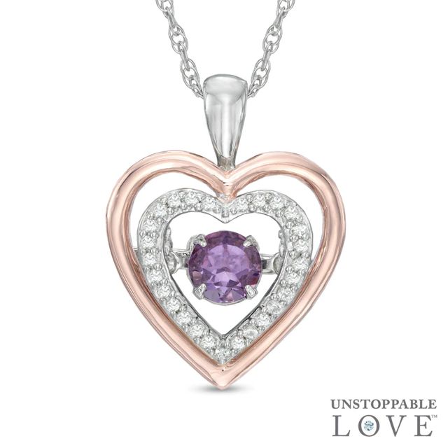 Unstoppable Love™ Amethyst and Lab-Created White Sapphire Heart Pendant in Sterling Silver and 14K Rose Gold Plate|Peoples Jewellers