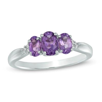 Oval Amethyst and Lab-Created White Sapphire Three Stone Ring in 10K White Gold|Peoples Jewellers