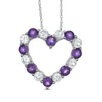 Amethyst and Lab-Created White Sapphire Heart Pendant in 10K White Gold|Peoples Jewellers