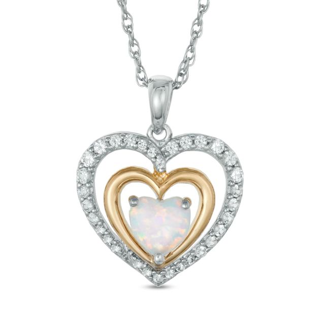 6.0mm Heart-Shaped Lab-Created Opal and White Lab-Created Sapphire Heart Pendant in Sterling Silver with 14K Gold Plate|Peoples Jewellers