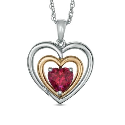 6.0mm Heart-Shaped Lab-Created Ruby Heart Pendant in Sterling Silver and 14K Gold Plate|Peoples Jewellers