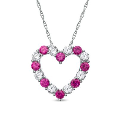 Lab-Created Ruby and White Sapphire Heart Pendant in 10K White Gold|Peoples Jewellers