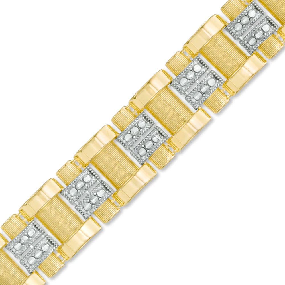 Men's Diamond-Cut Link Bracelet in 10K Two-Tone Gold|Peoples Jewellers