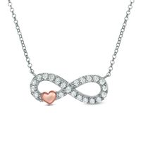 Lab-Created White Sapphire Infinity with Heart Necklace in Sterling Silver and 14K Rose Gold Plate - 16.5"|Peoples Jewellers