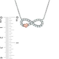 Lab-Created White Sapphire Infinity with Heart Necklace in Sterling Silver and 14K Rose Gold Plate - 16.5"|Peoples Jewellers