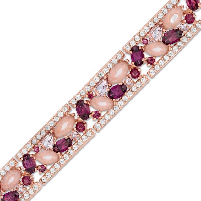 Multi-Gemstone and Lab-Created White Sapphire Bracelet in Sterling Silver with 18K Rose Gold Plate - 7.25"|Peoples Jewellers