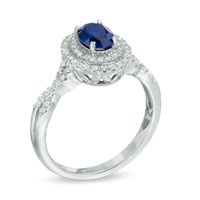 Oval Lab-Created Blue and White Sapphire Double Frame Ring in 10K White Gold|Peoples Jewellers