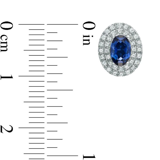 Oval Lab-Created Blue and White Sapphire Frame Stud Earrings in 10K White Gold|Peoples Jewellers