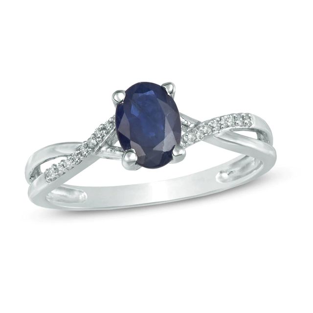 Oval Blue Sapphire and Diamond Accent Ring in 10K White Gold|Peoples Jewellers