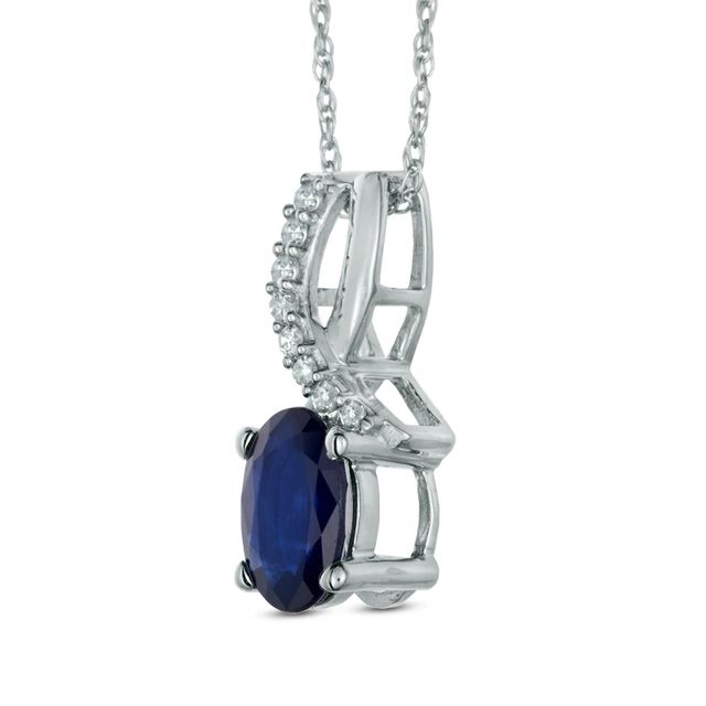 Oval Blue Sapphire and Diamond Accent Pendant in 10K White Gold|Peoples Jewellers