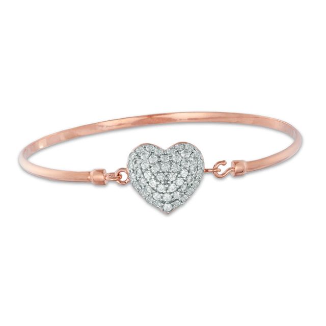 Lab-Created Sapphire Heart Bangle in Sterling Silver with 14K Rose Gold Plate