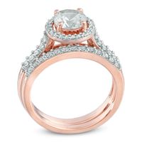 6.5mm Lab-Created White Sapphire Frame Fashion Ring Set in Sterling Silver with 14K Rose Gold Plate|Peoples Jewellers