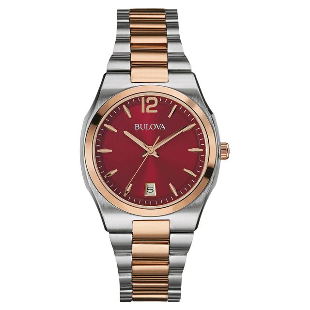 Ladies' Bulova Two-Tone Watch with Red Dial (Model: 98M119)|Peoples Jewellers