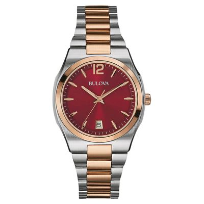 Ladies' Bulova Two-Tone Watch with Red Dial (Model: 98M119)|Peoples Jewellers